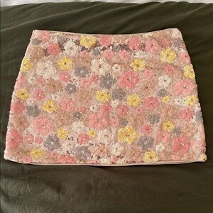 Cider Floral Sequin Pencil Skirt - Pink, Yellow, Cream